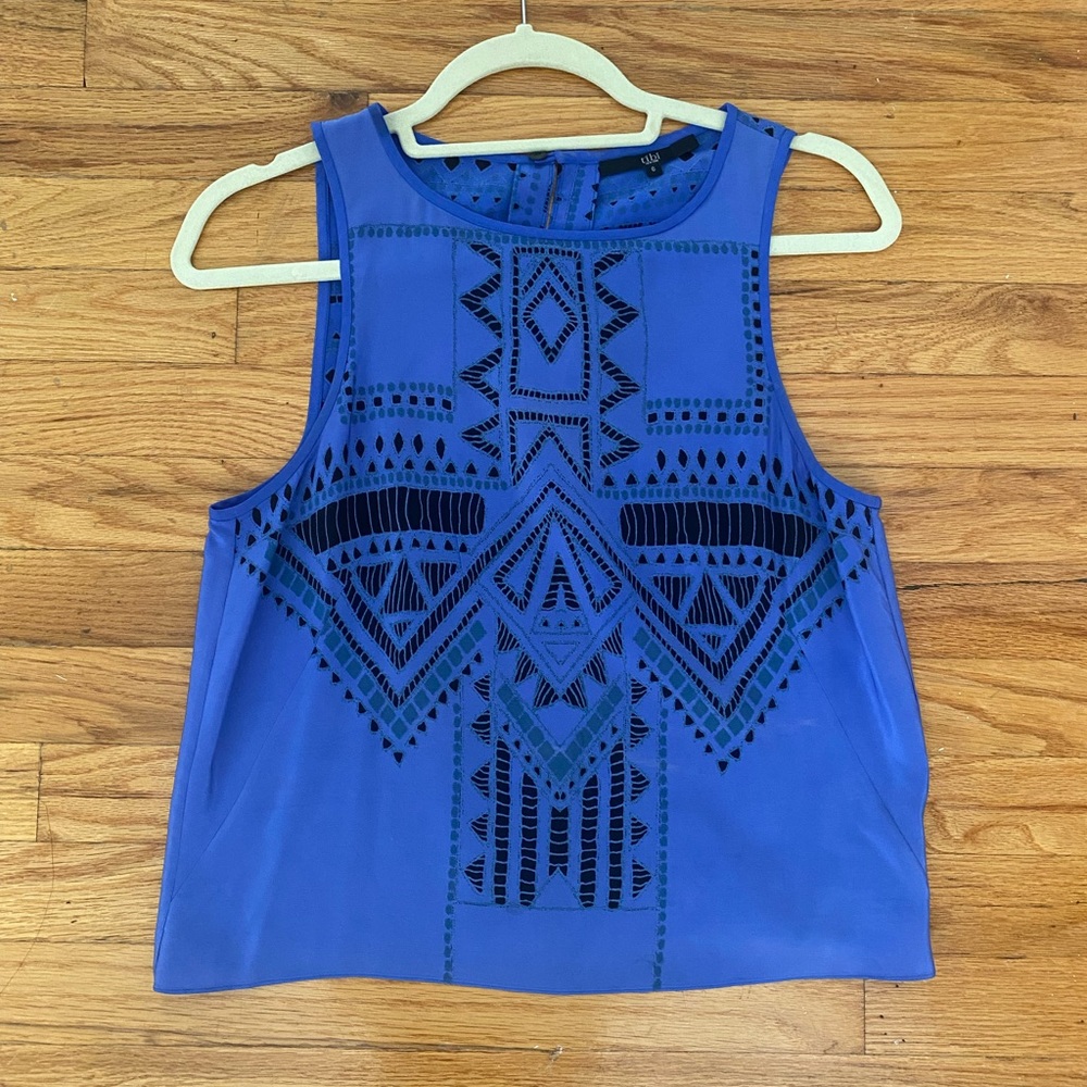 Geometric silk sleeveless top
